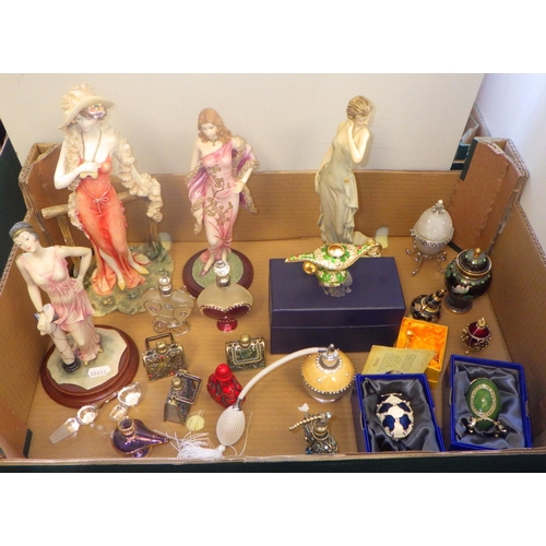 23 - Various collectors figurines, resin marked Leonardo Collection, Regency Fine Arts etc; scent bottles... 