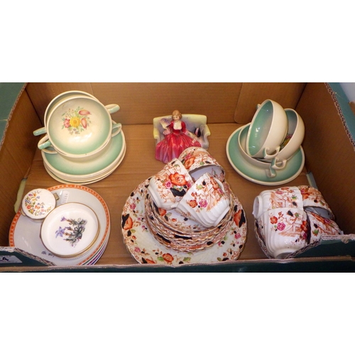 24 - A Royal Doulton Sweet & Twenty figurine, a/f; Susie Cooper tableware, a part tea set.