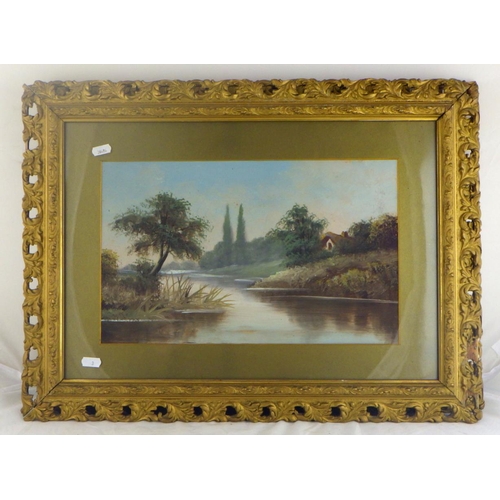 3 - A pair of landscape paintings on board.  39 x 24cm presented in gilt mounts and frames.