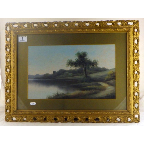 3 - A pair of landscape paintings on board.  39 x 24cm presented in gilt mounts and frames.