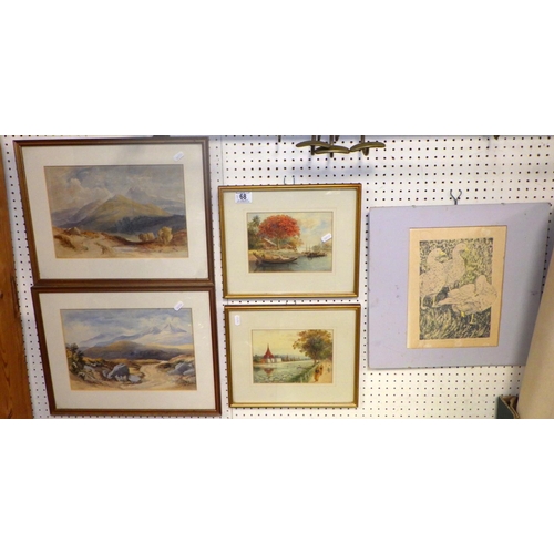 68 - A pair of Burmese framed watercolours together with mountain landscapes and a 