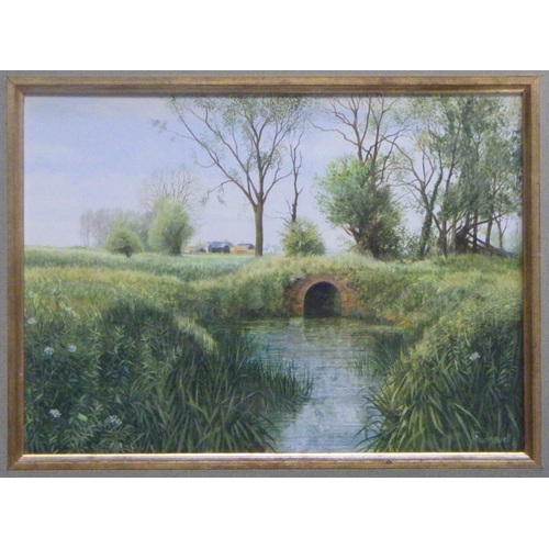 130 - John Ridgewell: Hole Farm Suffolk, painting on board under glass, with original sales receipt fromth... 