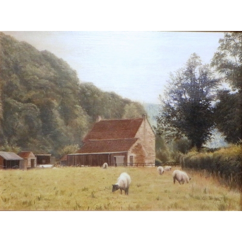 131 - Ken Bizon: Rievaux Farm (sic), painting on board signed and dated 1988.  38.5 x 28.5cm within gilt f... 