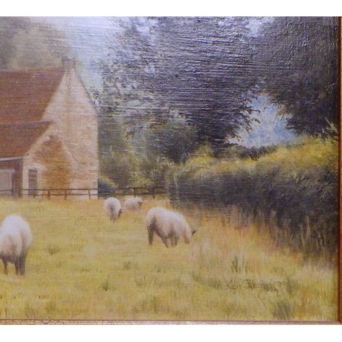 131 - Ken Bizon: Rievaux Farm (sic), painting on board signed and dated 1988.  38.5 x 28.5cm within gilt f... 