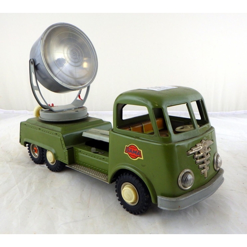 106 - A Gama (299/1) West German tin plate battery operated spot light truck together with a Strenco tin p... 