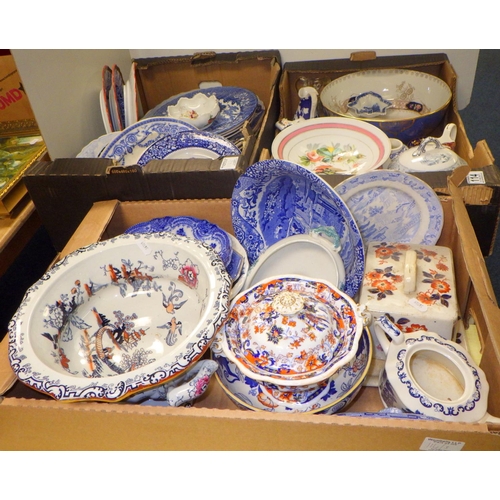 114 - Three boxes of misc ceramics to include 19thC meat plates, tureens etc AF (3)