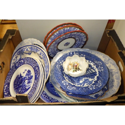 114 - Three boxes of misc ceramics to include 19thC meat plates, tureens etc AF (3)