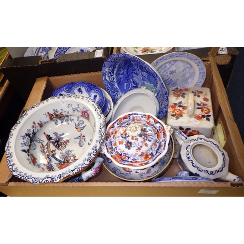 114 - Three boxes of misc ceramics to include 19thC meat plates, tureens etc AF (3)