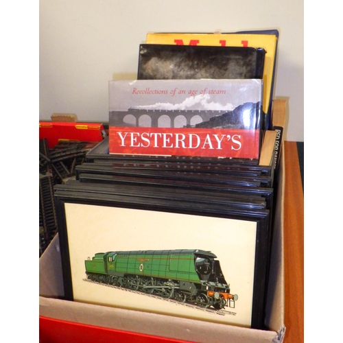 148 - Railways interest: model railway locomotives, rolling stock, track etc incl Tri-Ang; books and print... 