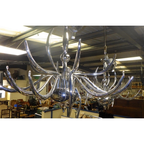 95 - A large pair of Chrome plated ceiling lights approx 100cm diameter and 80cm drop AF