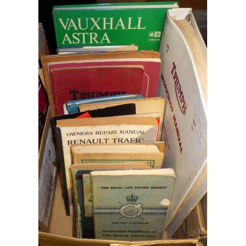 158 - Vintage automotive books, capentry books, magazines, ordnance survey maps etc