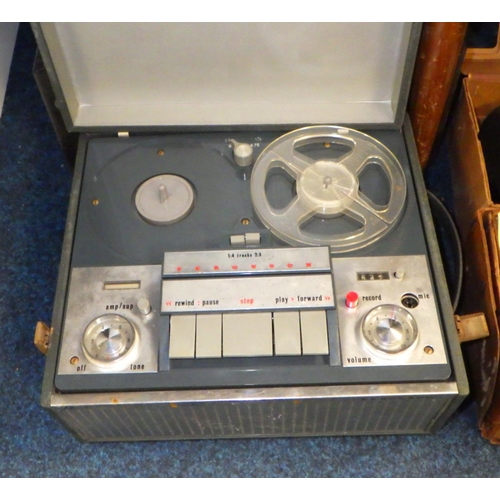 159 - A HMV record player, misc singles, Lps and a reel-reel