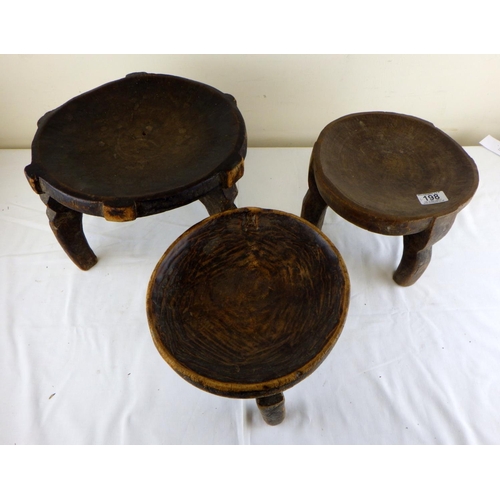 198 - Three hardwood African stools