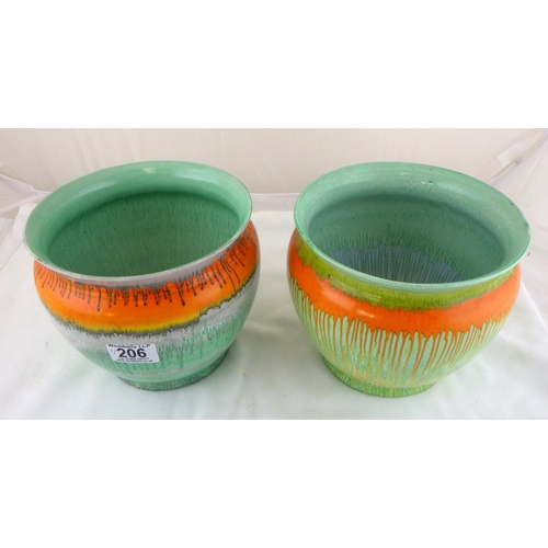 206 - Two Shelley Art Deco Drip ware Jardinieres, 17cm tall