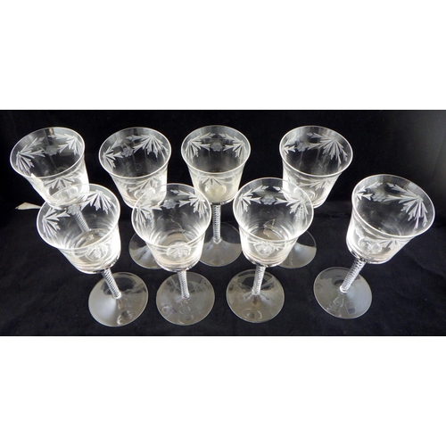 216 - A set of eight MCG twisted stemmed etched wine glasses