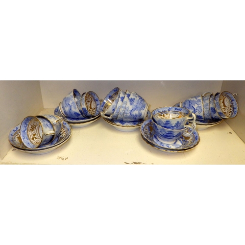 222 - A qty of 19thC blue & white tea ware together with a floral tea pot AF