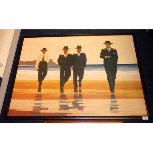 242 - A Jack Vettriano - The Billy Boys print 104 x 75cm  together with a J Shields decoupage and two Jers... 