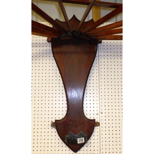 258 - A French pine wall mounted airier together with a part canteen of cutlery (2)