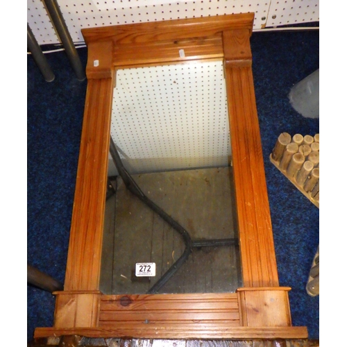 272 - A pine mirror, wall box, grain scoop, etc (4)