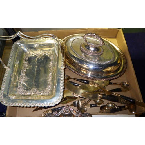 305 - A silver plated salver together with further silver plate and Oriental cutlery