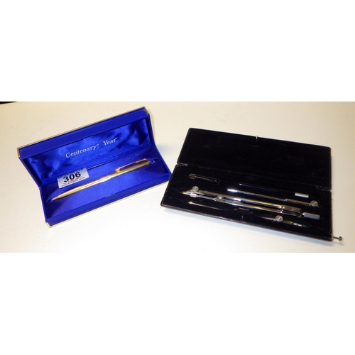 306 - A Boots centenary year Parker pen together with a Chinese cased drawing set (2)