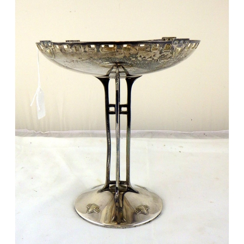 307 - A unmarked silver plate Aesthetic movement tazza 26cm tall