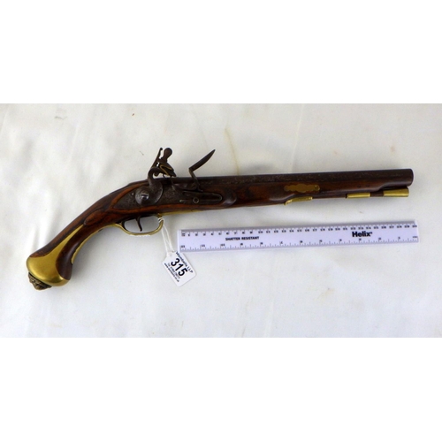 315 - A flintlock holster pistol having steel barrel marked 