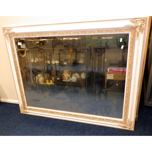 324 - A carved  three fold screen together with a large  bevelled mirror 122 x 97cm (2)