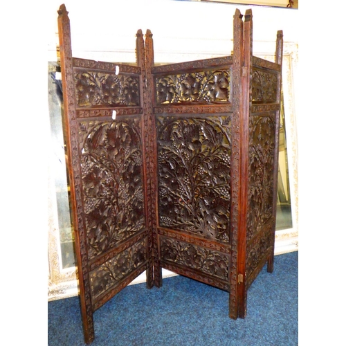 324 - A carved  three fold screen together with a large  bevelled mirror 122 x 97cm (2)