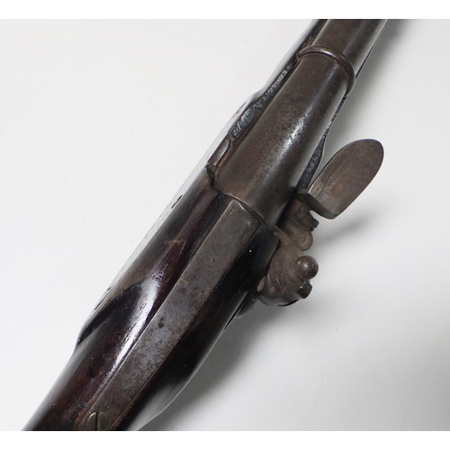 314 - A flintlock blunderbuss having a steel barrel with ring design and turned muzzle, steel lock plate w... 