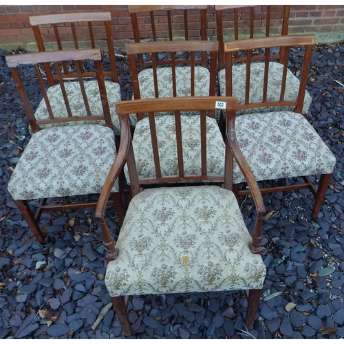 502 - A set of six & one 19th cen dining chairs, overstuffed seats, damage/repair, (a/f), ex The Retreat, ... 