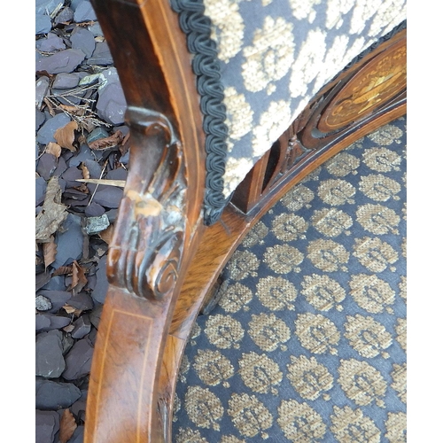 508 - A pair of Edwardian rosewood & inlaid salon armchairs together with two Edwardian rosewood & inlaid ... 