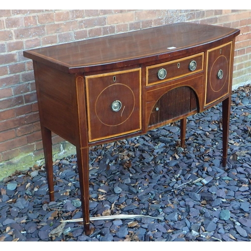 509 - A small mahogany bowfronted sideboard, marks, 114cm wide, ex The Retreat (94)