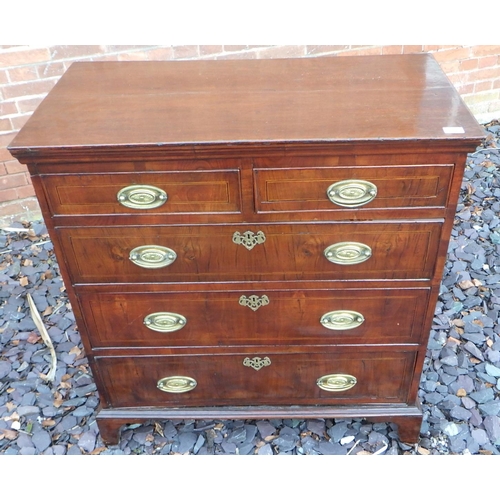 511 - A walnut fronted chest of drawers, oak top, 96cm wide, ex The Retreat, (50)