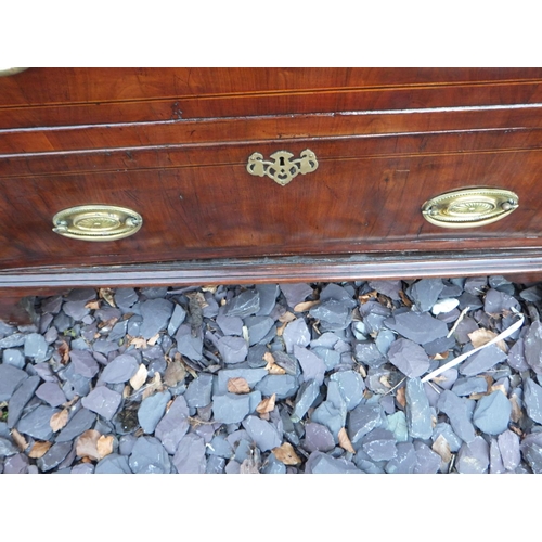 511 - A walnut fronted chest of drawers, oak top, 96cm wide, ex The Retreat, (50)