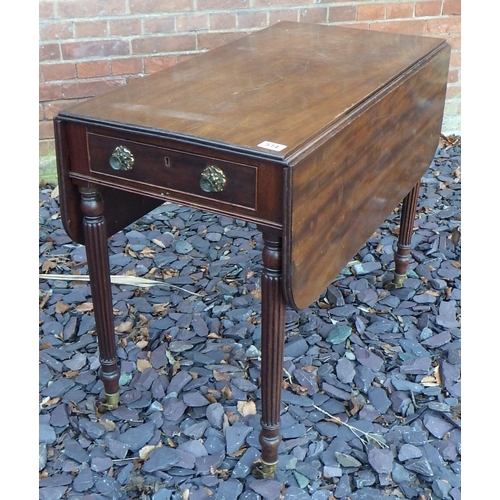 514 - A 19th cen mahogany Pembroke table on reeded legs, top cracked, ex The Retreat (30)