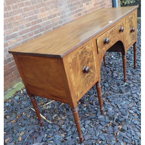 516 - A 19th cen mahogany straight fronted sideboard with reeded edge on turned legs, 162cm wide, ex The R... 