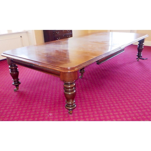 528 - A Victorian mahogany double wind out dining table, repairs, approx 340cm long x 163cm wide, ex The R... 