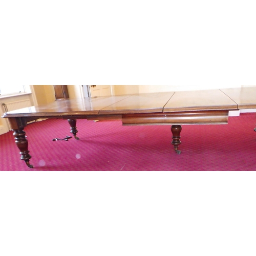 528 - A Victorian mahogany double wind out dining table, repairs, approx 340cm long x 163cm wide, ex The R... 