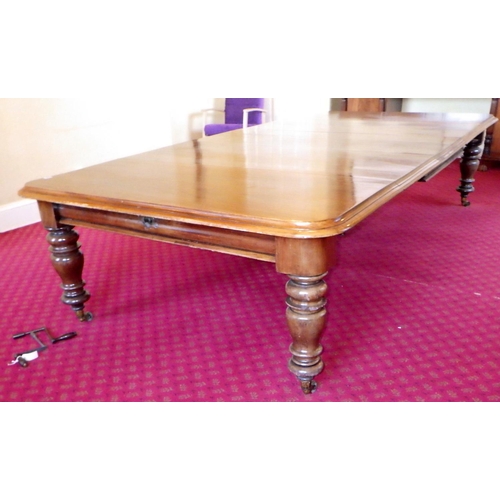 528 - A Victorian mahogany double wind out dining table, repairs, approx 340cm long x 163cm wide, ex The R... 