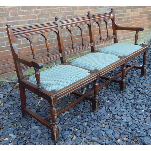 535 - A late Victorian walnut three seat bench, 188cm wide, ex The Retreat (63)