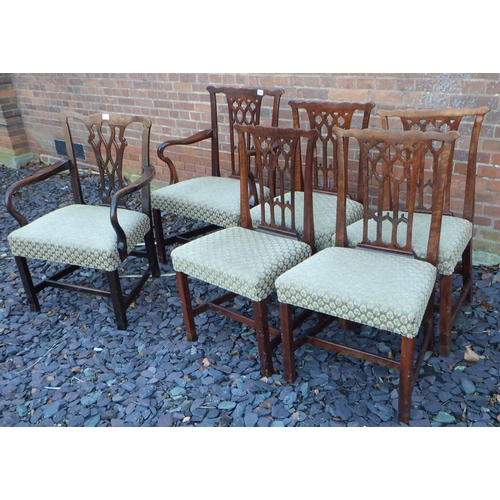 536 - A set of five Chippendale style dining chairs, repairs & damage together with another similar carver... 