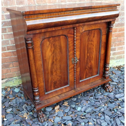 539 - A Geo IV mahogany chiffonier on claw feet, top re veneered, 92cm wide, missing gallery, ex The Retre... 