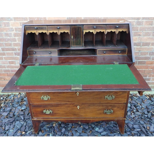 544 - A 19th cen mahogany & inlaid bureau, central urn to the fall, damage, 102cm wide, ex The Retreat (88... 