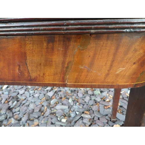 550 - A 19th cen mahogany card table on square tapering legs with block feet, leather inset top, ex The Re... 