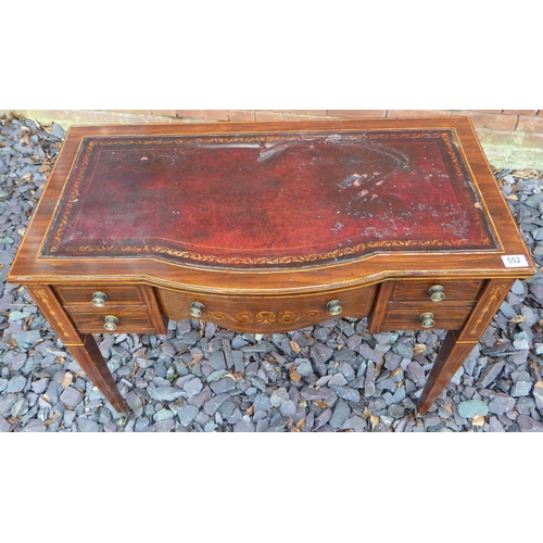 552 - An Edwardian rosewood & inlaid lady's writing table  with red leather top, damage, 92cm wide, ex The... 