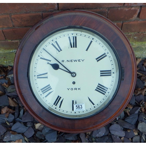 563 - A Victorian circular wall clock, R. Newey, York, fusee movement, ex The Retreat (8)