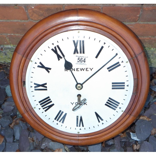 564 - A circular wall clock, Newey, York, missing glass door, ex The Retreat (133)