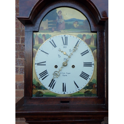 565 - A walnut longcase clock, pine sides, with painted face & 8 day movement, William Fryer, York, 230cm ... 