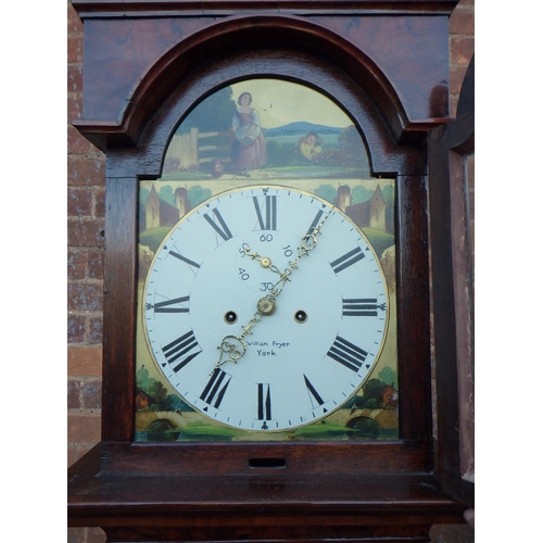 565 - A walnut longcase clock, pine sides, with painted face & 8 day movement, William Fryer, York, 230cm ... 